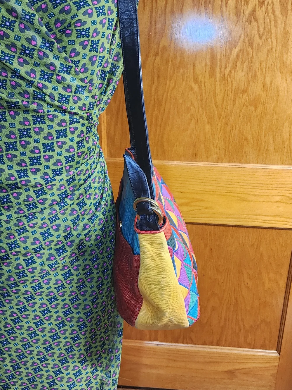Sharif Multicolor Geometric Triangle Leather Shoulder Bag